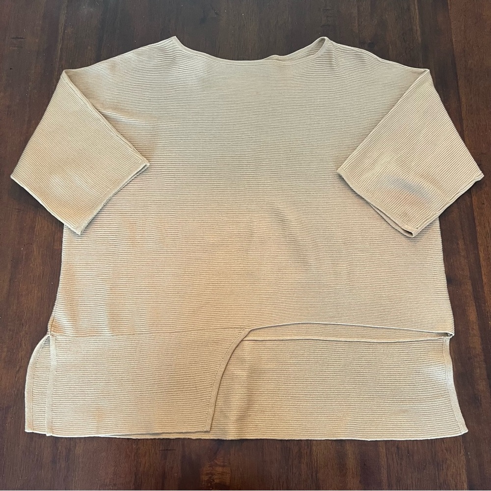 Matthildur Boxy Short Sleeve Ribbed Asymmetrical Hem Icelandic Sweater Size L